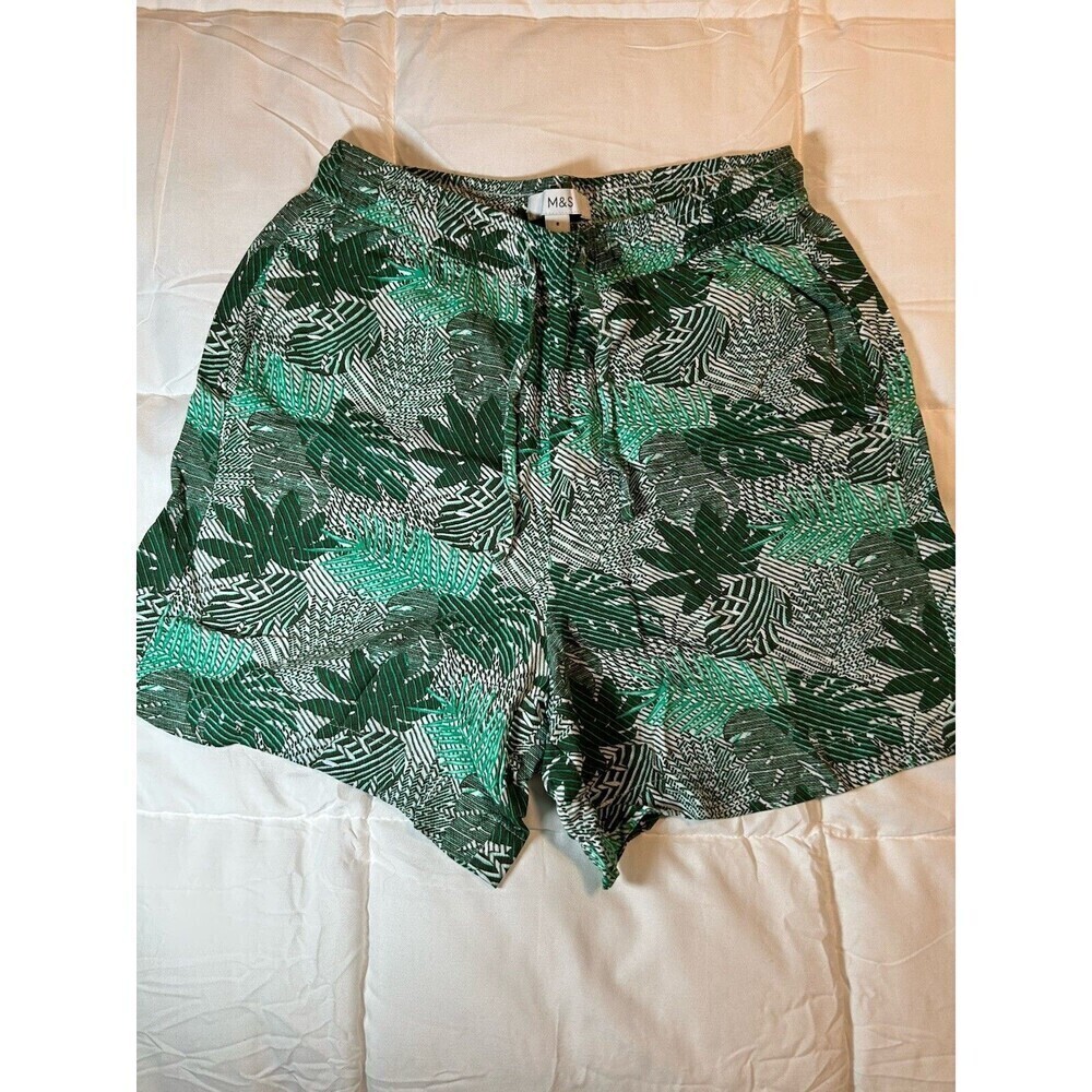 M & S Women’s Green and White Printed Shorts Size 8